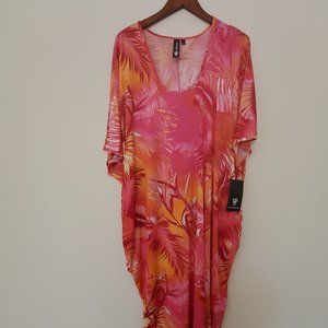 Coldesina NWT Women's Size L Patti Kaftan Dress Pink/Orange Floral Cover-up